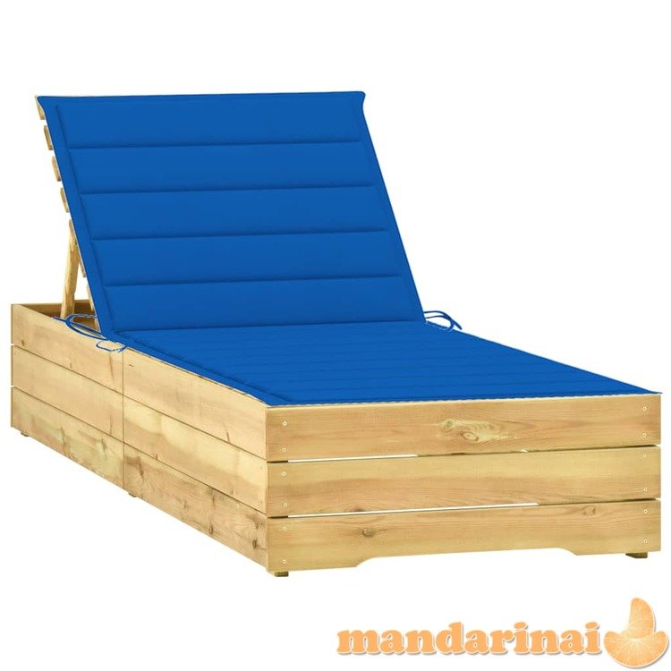 Saulės gultas su karališku mėlynu čiužinuku, impregnuota pušis
