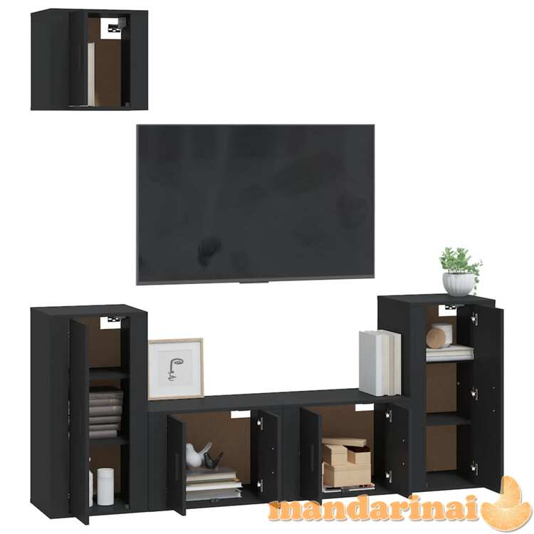 Televizoriaus spintelių komplektas, 5 dalių, juodas, mediena