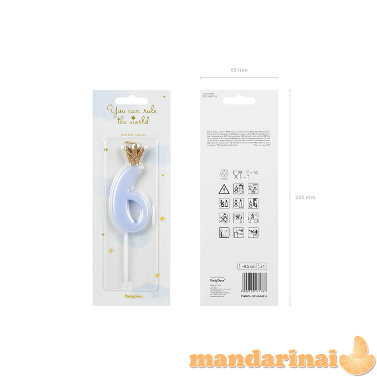 Birthday candle Number 6, light blue, 9.5cm 1