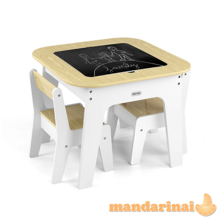 Olaf Blocks baldų komplektas - Baltas stalas ir dvi kėdės