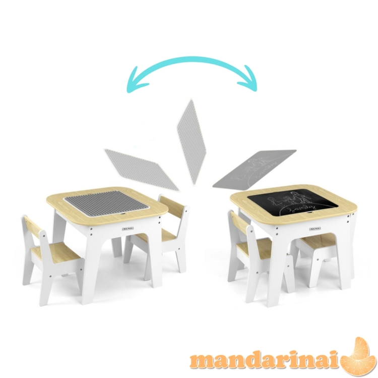 Olaf Blocks baldų komplektas - Baltas stalas ir dvi kėdės