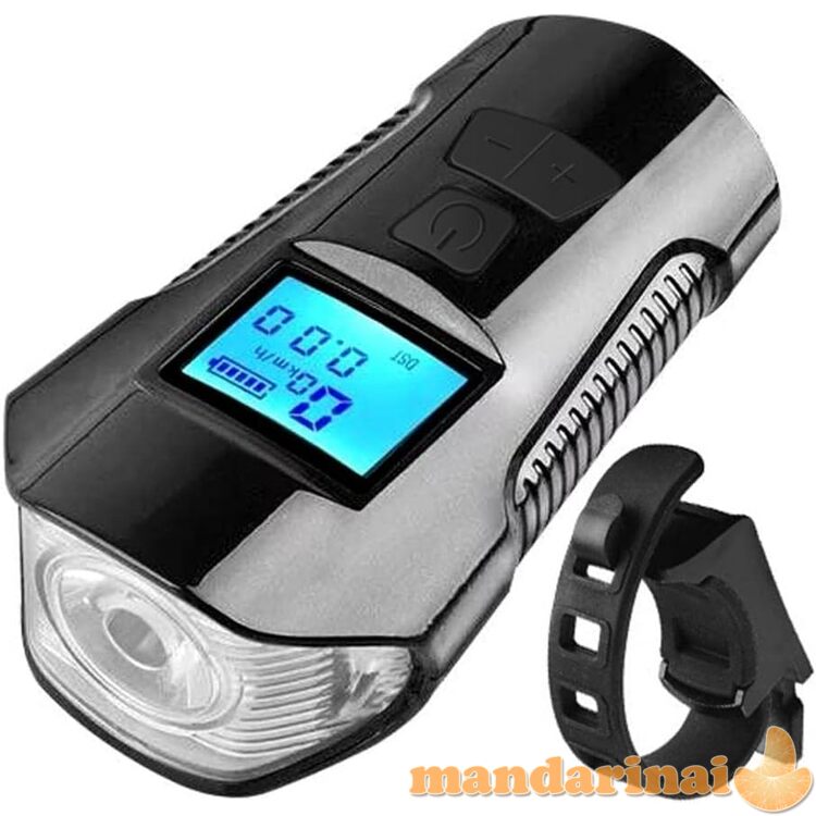 Dviračio spidometras su žibintu ir signalu