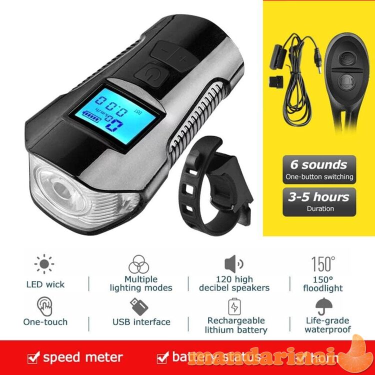 Dviračio spidometras su žibintu ir signalu