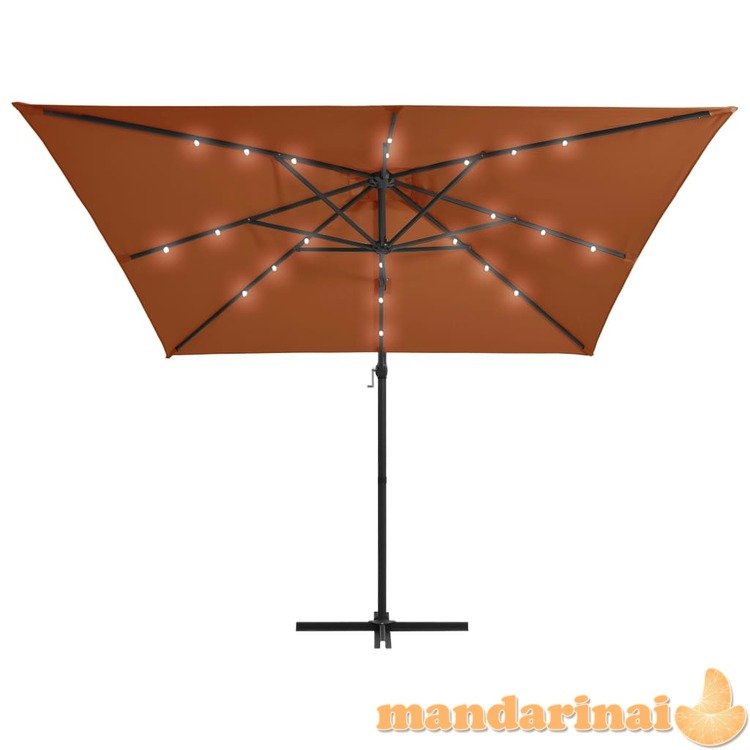 Gembinis skėtis su led lemputėmis, terakota spalvos, 250x250cm