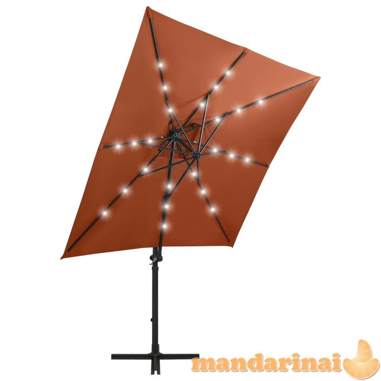 Gembinis skėtis su stulpu ir led lemputėmis, terakota, 250cm
