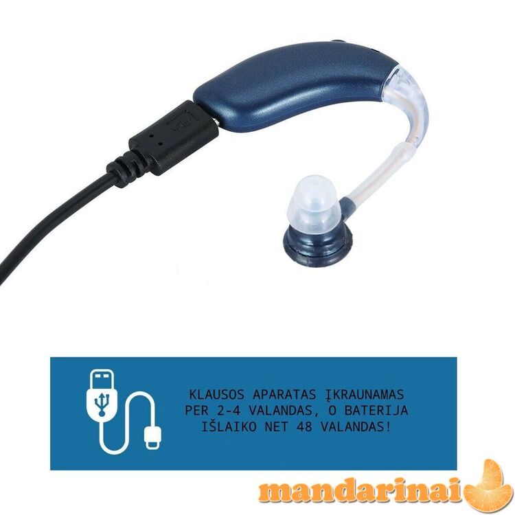 Skaitmeninis pakraunamas klausos aparatas su Bluetooth funkcija, mėlynos spalvos