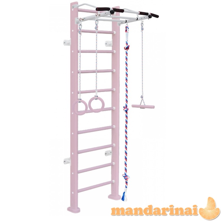 Medinė &scaron;vedi&scaron;ka gimnastikos sienelė SANRO SMILE &scaron;viesiai rožinė, 243x64cm