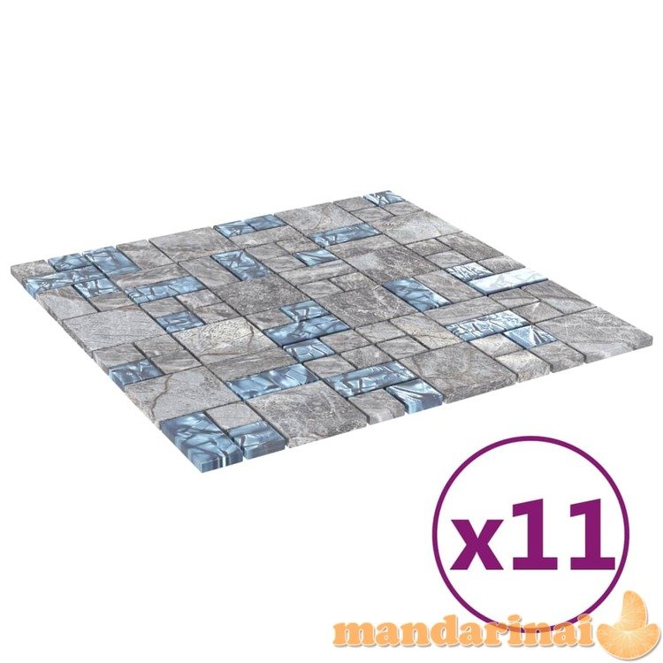 Mozaikinės plytelės, 11vnt., pilkos/mėlynos, 30x30cm, stiklas