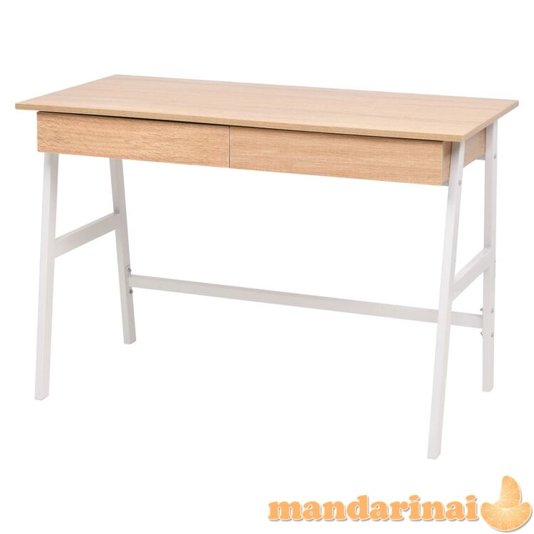 Rašomasis stalas, 110x55x75 cm, balta ir ąžuolo spalva
