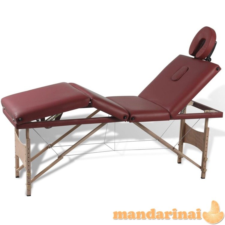 Sulankstomas masažo stalas su mediniu rėmu, 4 zonų, raudonas