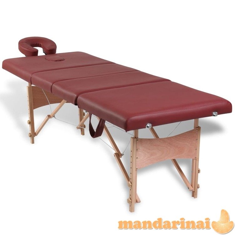 Sulankstomas masažo stalas su mediniu rėmu, 4 zonų, raudonas