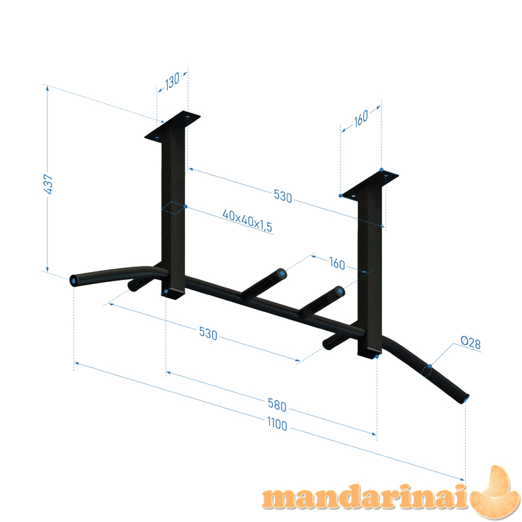 Prie lubų tvirtinamas skersinis SANRO LA-3, iki 150kg juodas 1