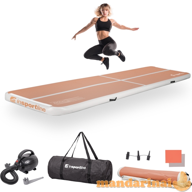 Pripučiamas mank&scaron;tos kilimėlis inSPORTline Airstunt 400 x 100 x 10 cm Mocha Mousse su elektrine pompa