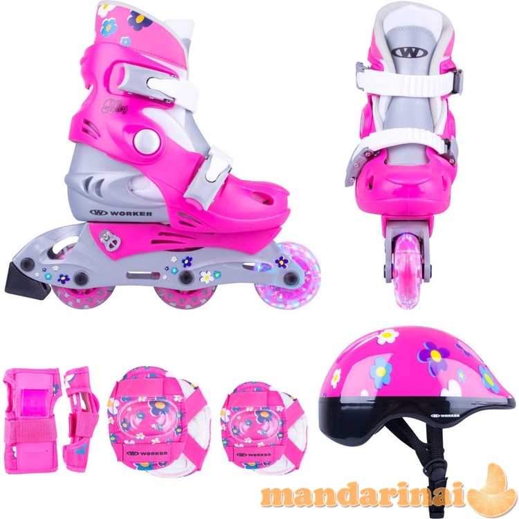 Vaiki&scaron;kas riedučių su &scaron;viečiančiais ratukais ir apsaugų komplektas Worker Polly LED