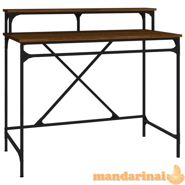 Rašomasis stalas, rudas ąžuolo, 100x50x90cm, mediena ir geležis