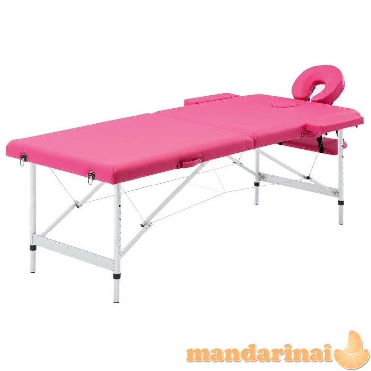 Sulankstomas masažo stalas, rožinės spalvos, aliuminis, 2 zonų