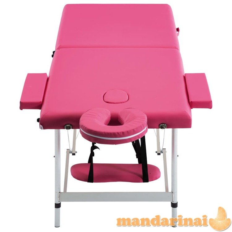 Sulankstomas masažo stalas, rožinės spalvos, aliuminis, 2 zonų