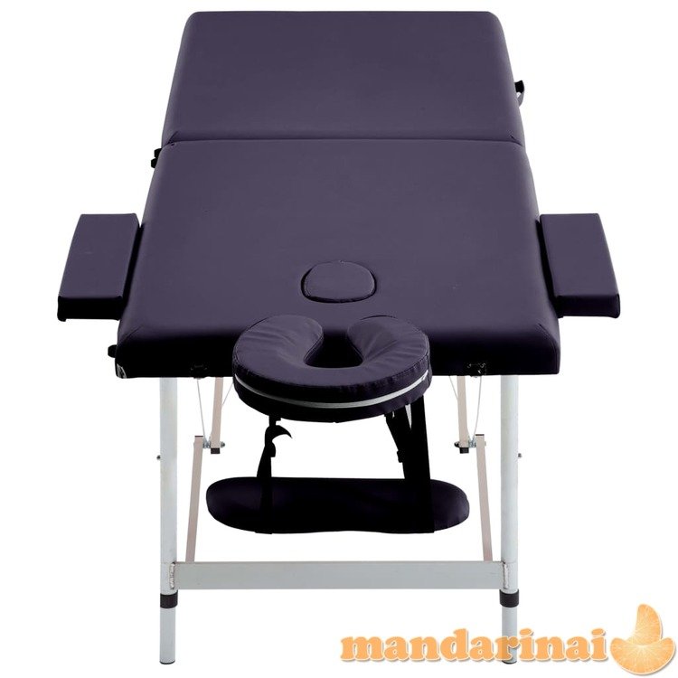 Sulankstomas masažinis stalas, violetinis, aliuminis, 2 zonų
