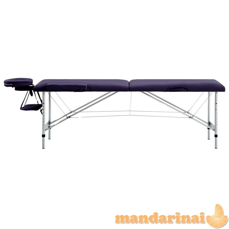 Sulankstomas masažinis stalas, violetinis, aliuminis, 2 zonų