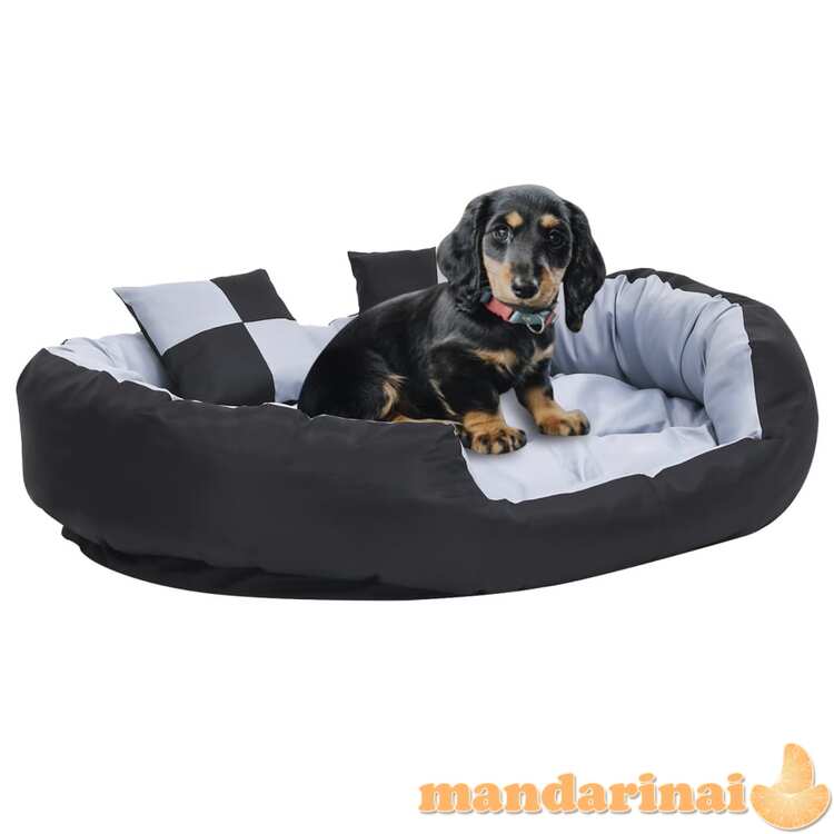 Dvipusė skalbiama pagalvė šunims, pilka ir juoda, 110x80x23cm