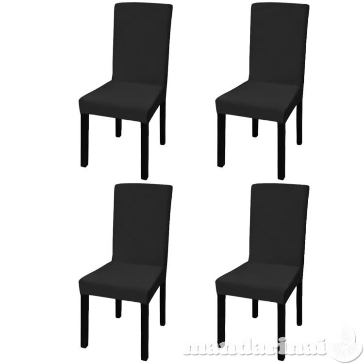 Tiesūs įtempiami kėdžių užvalkalai, 4vnt., juodos spalvos
