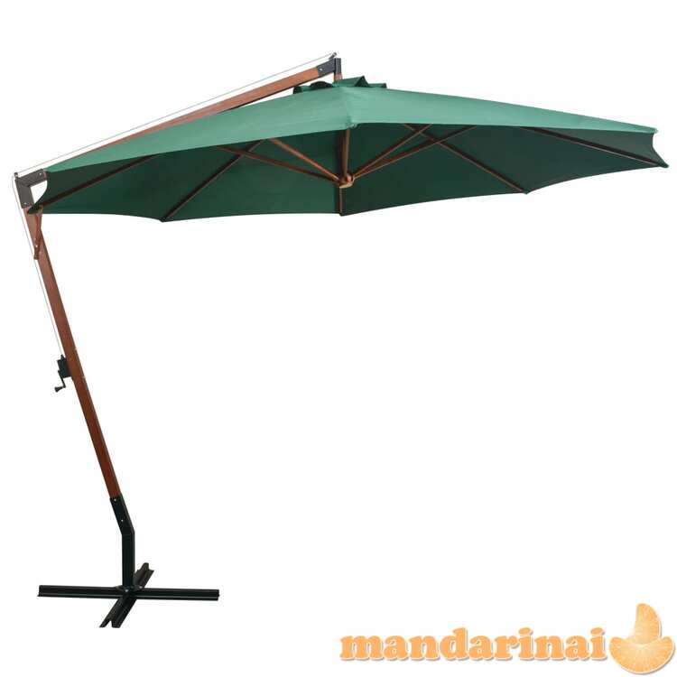 Pakabinamas skėtis nuo saulės, 350cm, medinis kotas, žalias