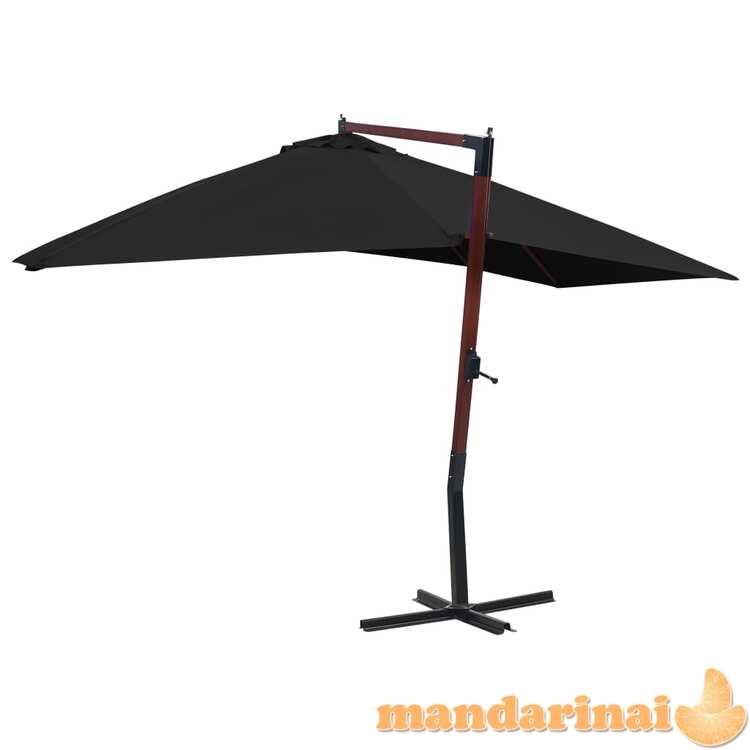 Kabantis skėtis nuo saulės su mediniu stulpu, juodas, 400x300cm