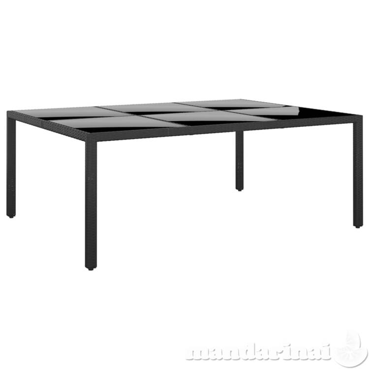 Sodo stalas, juodas, 200x150x75cm, stiklas/poliratanas