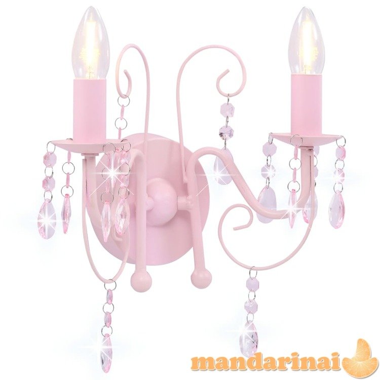 Sieninis šviestuvas su karoliukais, rožinės sp., 2xe14 lemputės