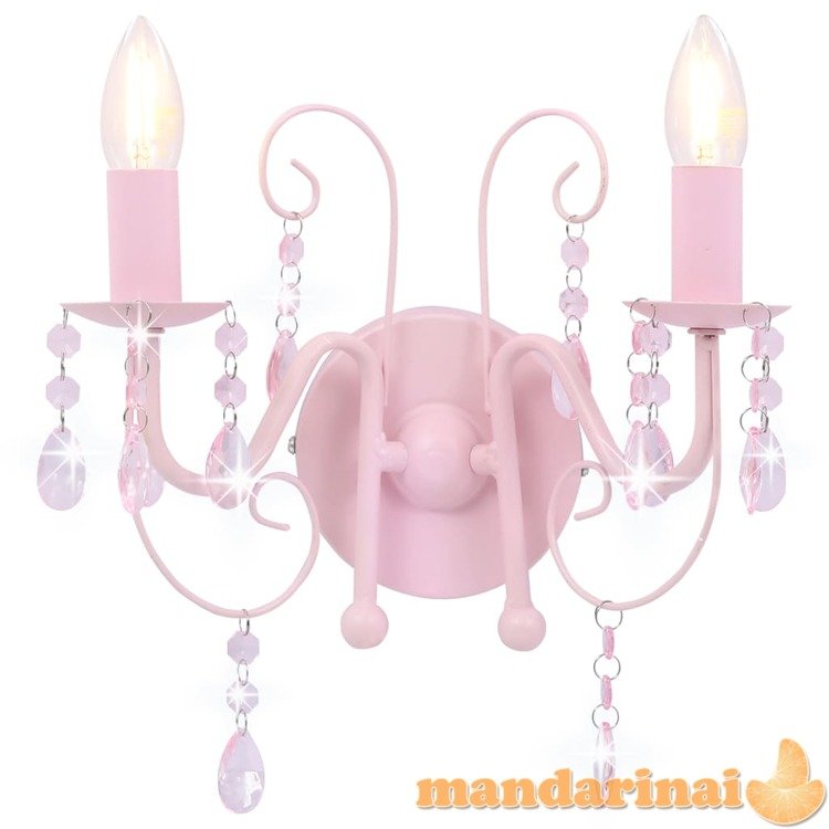Sieninis šviestuvas su karoliukais, rožinės sp., 2xe14 lemputės