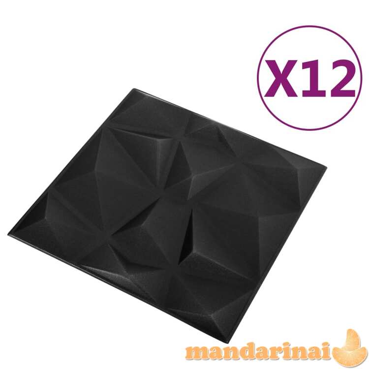 3d sienų plokštės, 12vnt., deimantų juodos, 50x50cm, 3m²