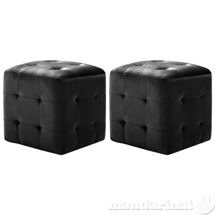 Pufai, 2 vnt., juodos spalvos, 30x30x30cm, aksomas (249018)
