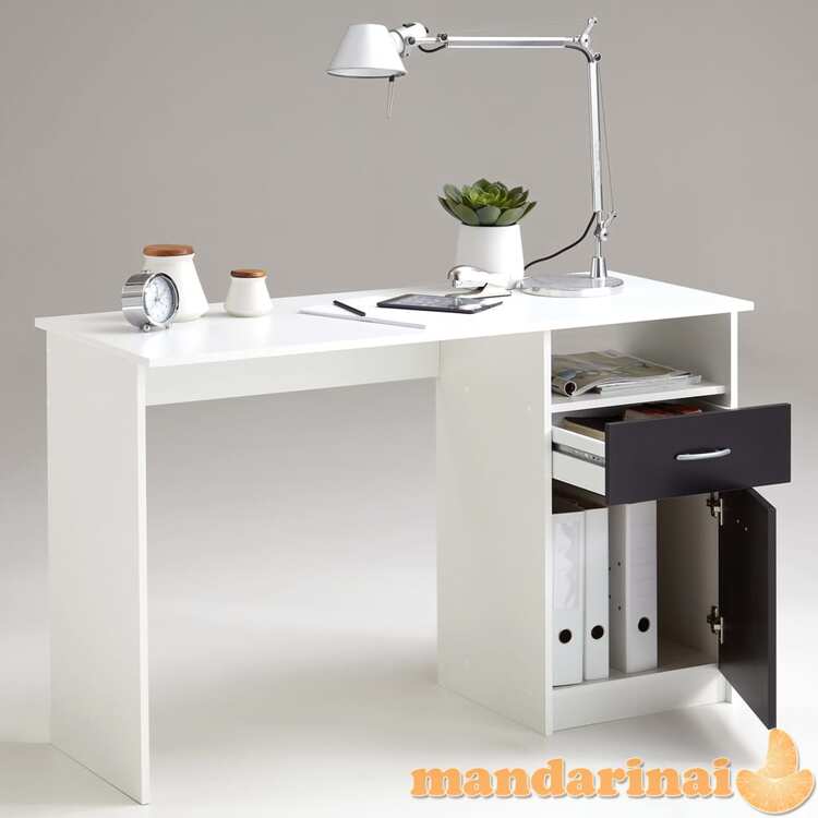 Fmd rašomasis stalas su 1 stalčiumi, baltas ir juodas, 123x50x76,5cm