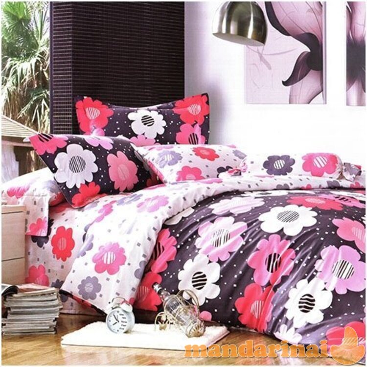 Trijų dalių dvipusis patalynės komplektas "Gėlių Jūra", 200x220 cm