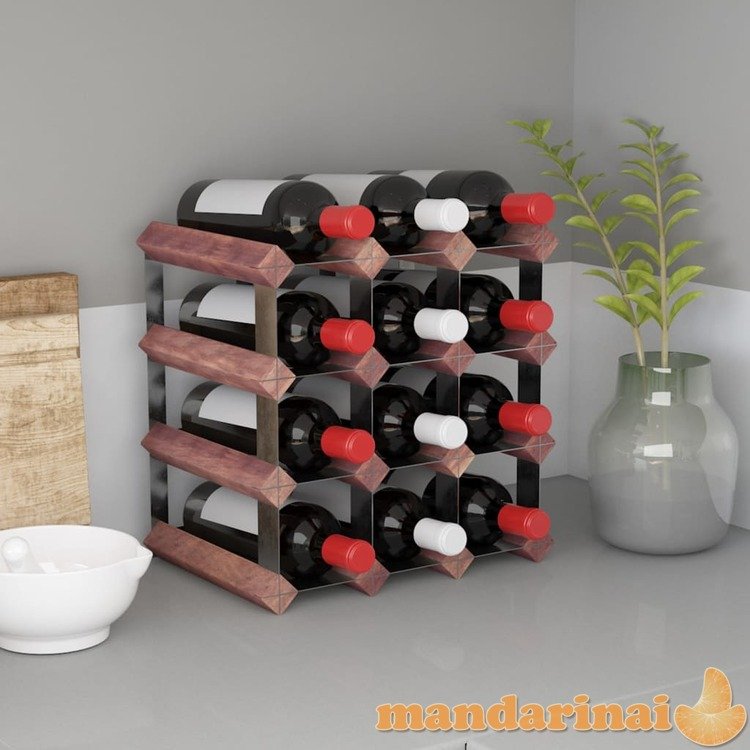 Vyno laikiklis 12 butelių, rudas, pušies medienos masyvas