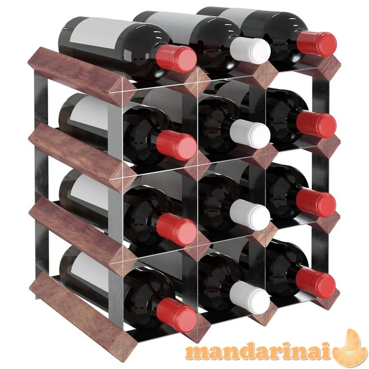 Vyno laikiklis 12 butelių, rudas, pušies medienos masyvas