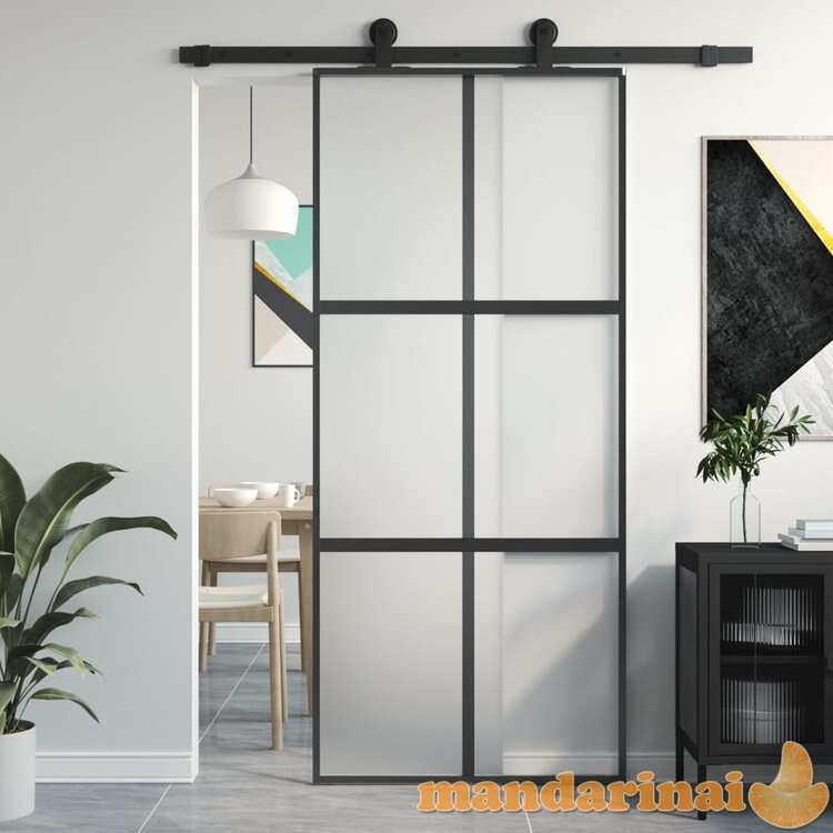 Stumdomos durys, juodos, 90x205cm, grūdintas stiklas/aliuminis