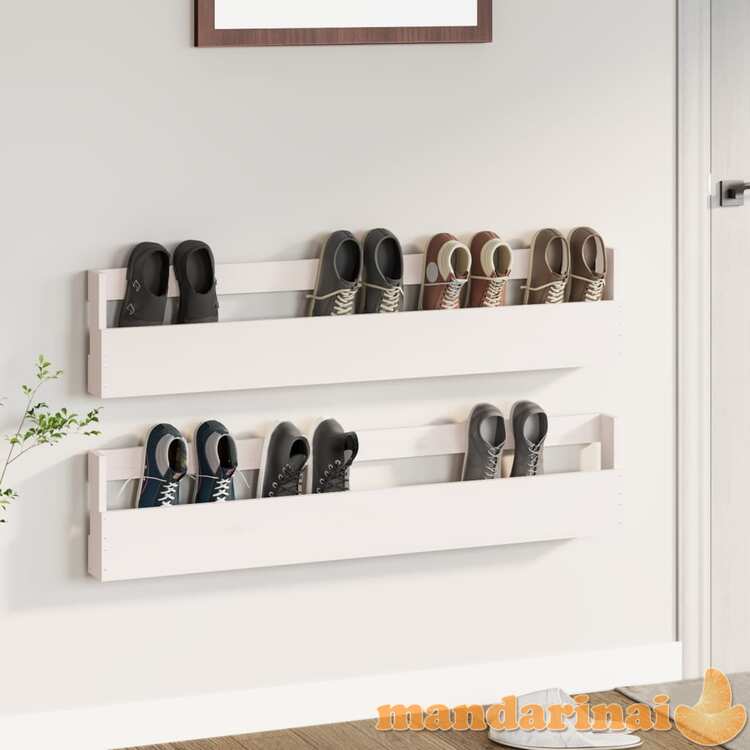 Sieninės batų lentynos, 2vnt., baltos, 110x9x23cm, pušis
