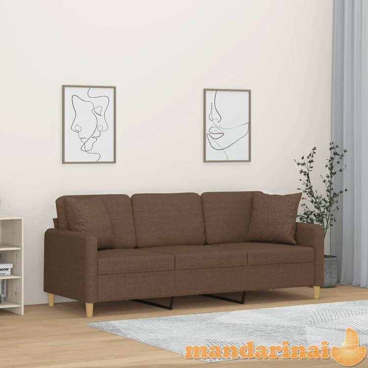 Trivietė sofa su pagalvėlėmis, rudos spalvos, 180cm, audinys