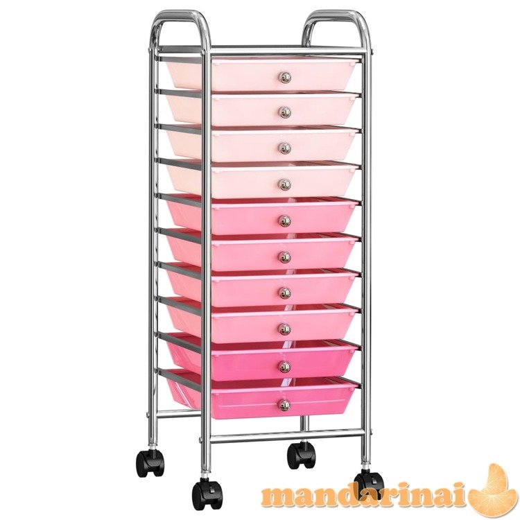 Mobilus vežimėlis, 10 stalčių, pereinantis rožinis, plastikas