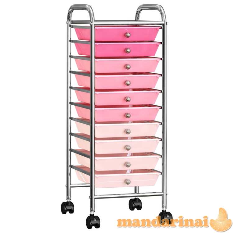 Mobilus vežimėlis, 10 stalčių, pereinantis rožinis, plastikas