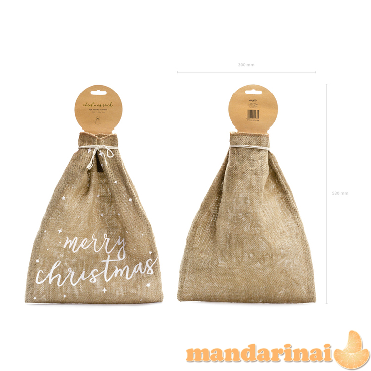 Jute sack Merry Christmas, white, 30x42cm