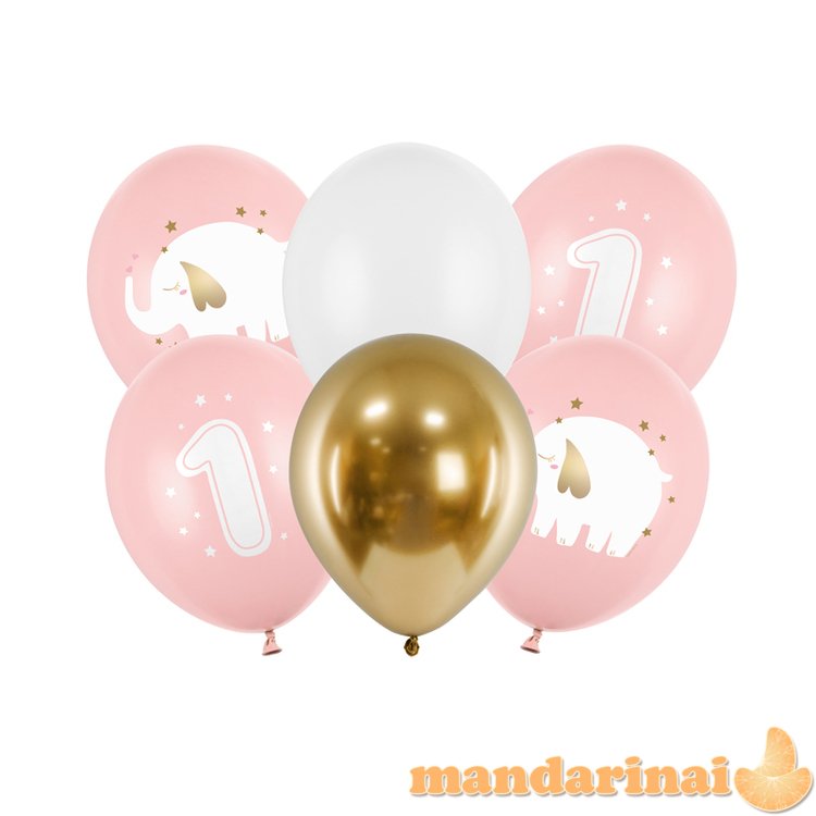 Balloons 30 cm, One year, Baby pink (1 pkt / 6 pc.)