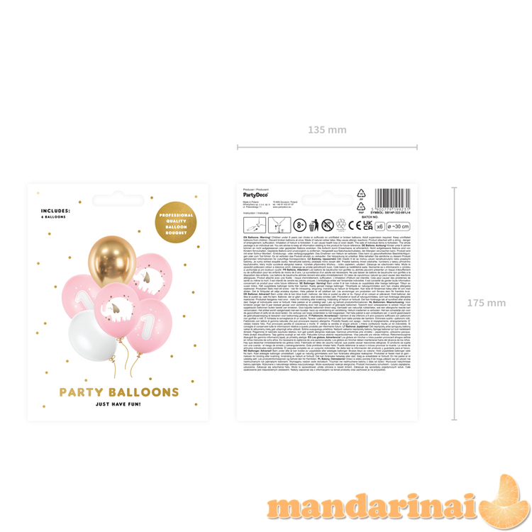 Balloons 30 cm, One year, Baby pink (1 pkt / 6 pc.) 5