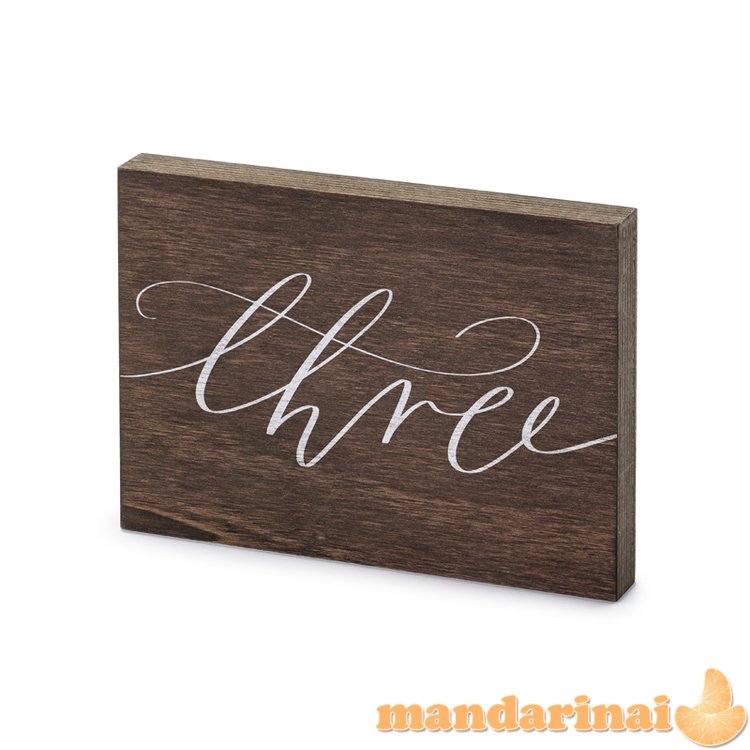 Wooden table number,   Three  , 2x18x12.5 cm