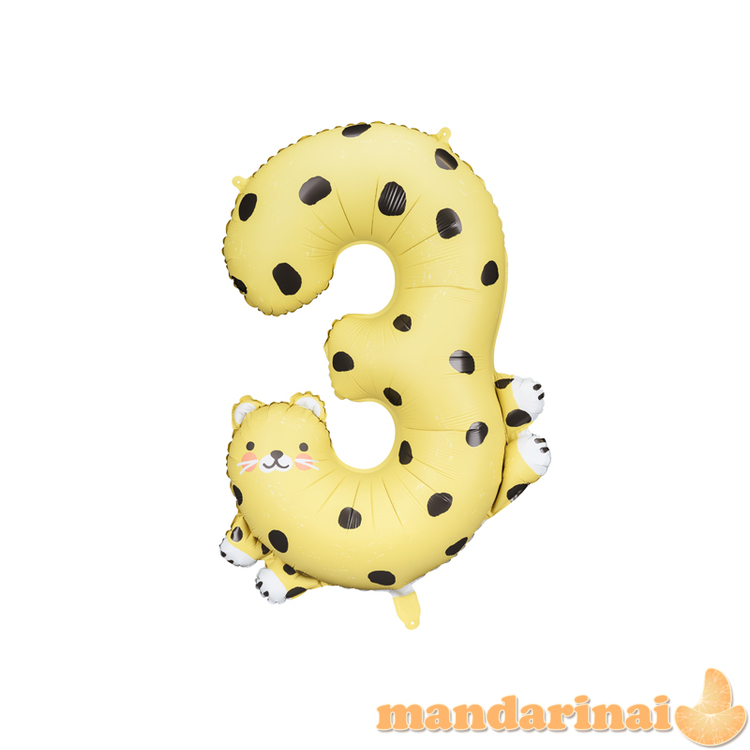 Foil balloon Number 3 - Cheetah, 68x98 cm, mix
