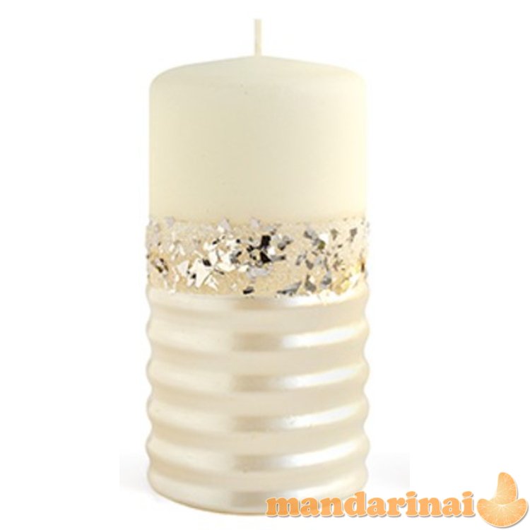 Žvakė cilindro formos, vidutinio dydžio 7xh14cm, kreminės spalvos, iš parafino