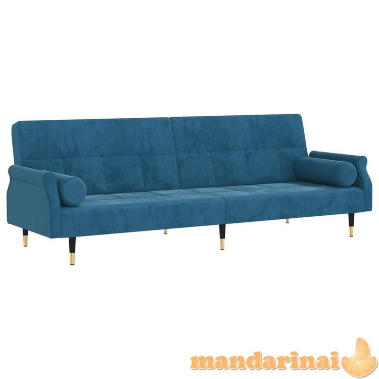 Sofa-lova su pagalvėlėmis, mėlynos spalvos, aksomas