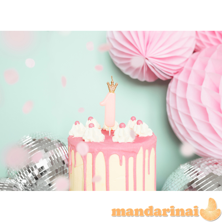 Birthday candle Number 1, light pink, 9.5cm 2