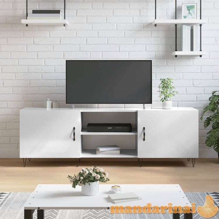 Televizoriaus spintelė, balta, 150x30x50cm, mediena, blizgi